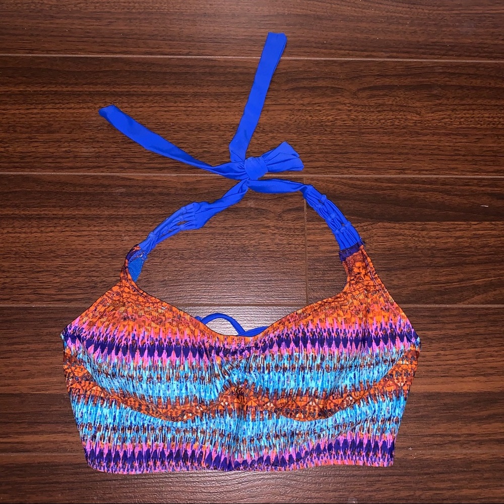 Coral tropics bright coloured patterned bikini top